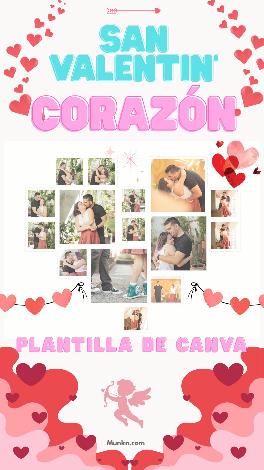 Plantilla Canva San Valentín Corazon de fotos (14 de Febrero) para Imprimir y Recortar Fotos