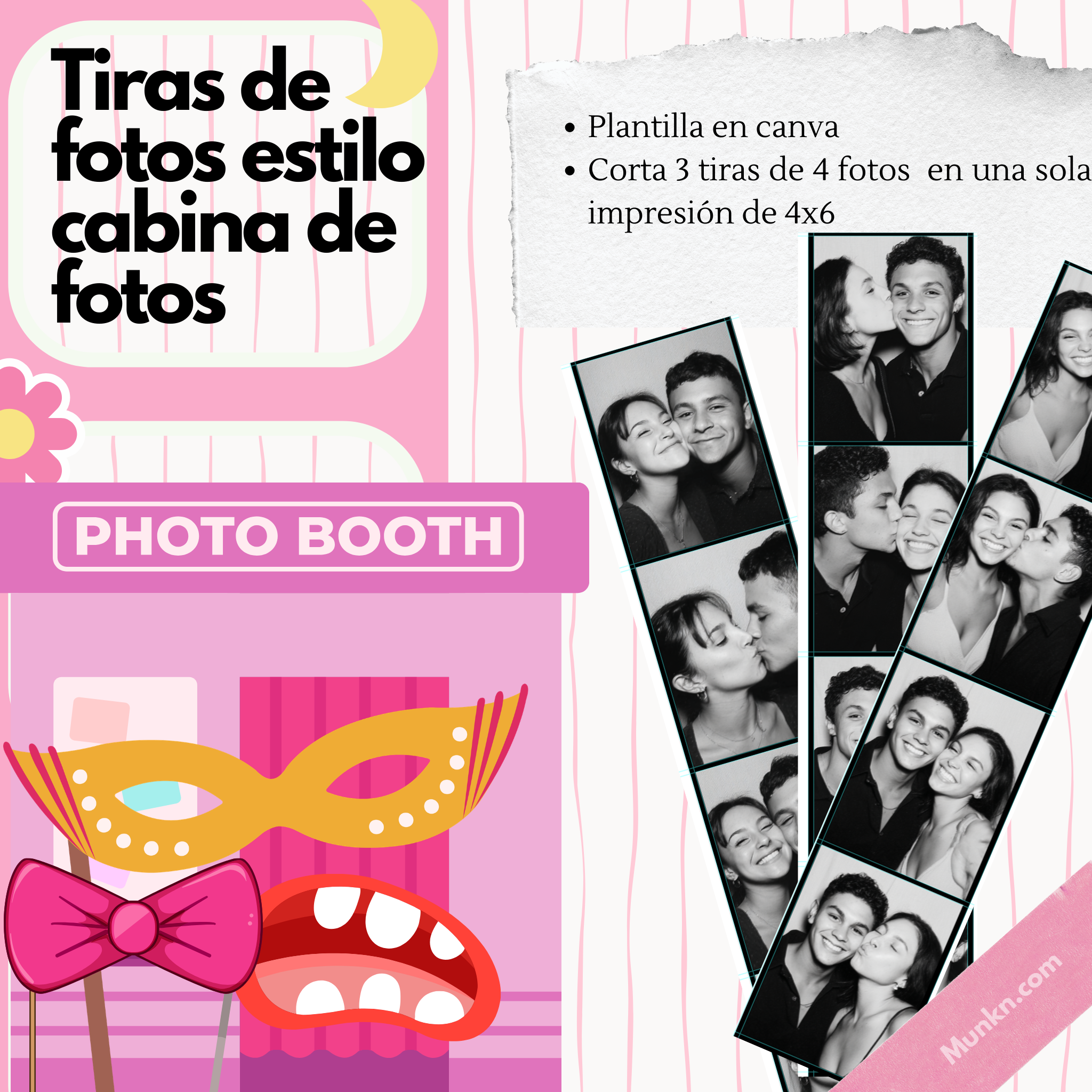 Tiras de Fotos Tipo Cabina 4x6 – Plantilla Canva Imprimible (Estilo Photobooth)